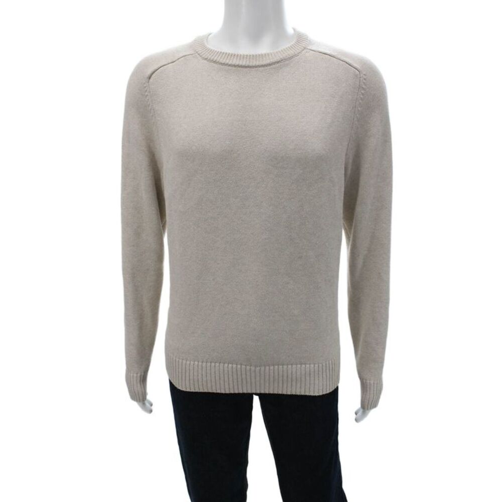 J Crew Mens Pullover Sweater Beige Crew Neck 100% Cotton Long Sleeve Size M